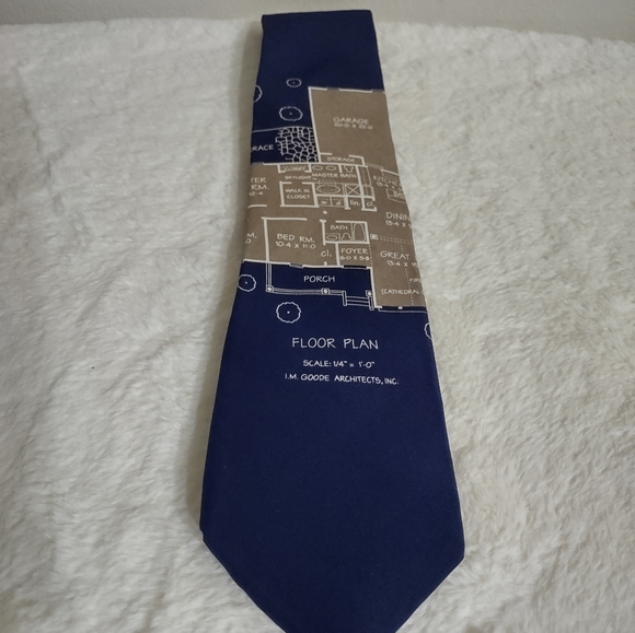 Vicky Davis Neck Tie Homework 58" x 4" Blue and Taupe 100% - Picture 5 of 5